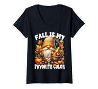 Donna Fall Is My Favorite Color Thanksgiving GNOME with Fall Vibes Maglietta con Collo a V