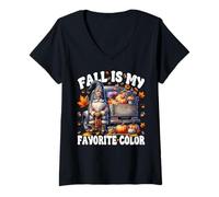 Donna Fall Is My Favorite Color with Autumn GNOME Pumpkin Truck Maglietta con Collo a V