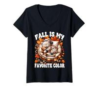 Donna Fall Must Haves for Kitten Lover Fall Is My Favorite Color Maglietta con Collo a V