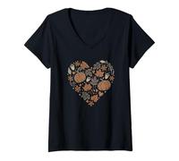 Donna Fall Pumpkin Fall Leaves Acorns Hearts Rustic Fall Autumn Maglietta con Collo a V
