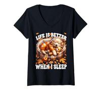 Donna Fall Puppy Autumn Vibes Cozy Season for Golden Retriever Dad Maglietta con Collo a V