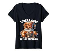 Donna Fall Saying for Women with Funny Autumn Fall Pumpkin GNOME Maglietta con Collo a V