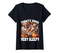 Donna Fall Saying French Bulldog Dog for Frenchie Dad Autumn Sleep Maglietta con Collo a V