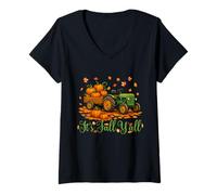 Donna Fall Y’all Pumpkin Truck Autumn Tree Hello Fall Maglietta con Collo a V