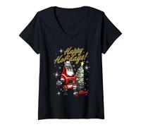 Donna Fallout Happy Holidays from Santatron Christmas Video Game Maglietta con Collo a V