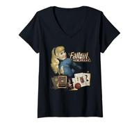 Donna Fallout New Vegas Vintage Distressed Pinup Casino Video Game Maglietta con Collo a V