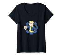 Donna Fallout Vault Boy Thumbs Down Circle Gear Logo Video Game Maglietta con Collo a V