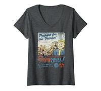 Donna Fallout Video Game Enjoy Vault Living Vault-Tec Retro Ad Maglietta con Collo a V