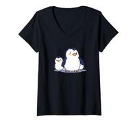 Donna Famiglia di pinguini carini | Adorabili pinguini dei cartoni animati pixel Maglietta con Collo a V