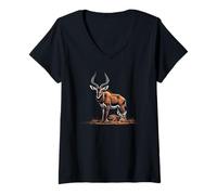 Donna Famiglia Kudu, Africa Vita Animale Maglietta con Collo a V