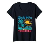 Donna Famiglia Vibes Fare Memorie Insieme Spiaggia Vacanza Maglietta con Collo a V
