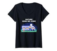 Donna Family Camping Vacation Trip - Nature Here We Come Maglietta con Collo a V