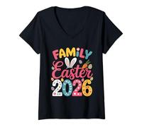 Donna Family Easter 2026 Cute Bunny Ears Egg Hunt Spring Holiday Maglietta con Collo a V