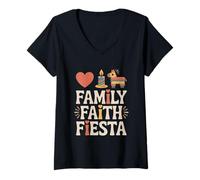 Donna Family Faith Fiesta Mese del Patrimonio ispanico Maglietta con Collo a V