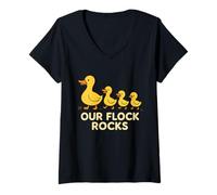 Donna Family Funny Matching Group Our Flock Rocks Cute Yellow Duck Maglietta con Collo a V