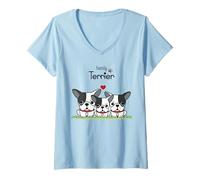 Donna Family Terrier Boston Terrier, simpatico cucciolo di cane da cartone animato Maglietta con Collo a V