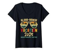 Donna Family Vacation 2025 Aloha Hawaii Hawaiian Summer Matching Maglietta con Collo a V