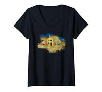 Donna Famosa arte vintage: Casa gialla di Van Gogh Maglietta con Collo a V