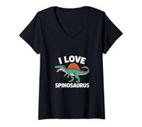 Donna Fan dei Dinosauri I Love Spinosaurus Maglietta con Collo a V