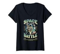 Donna Fantascienza Space Battle Galactic Warfare Astronauta Maglietta con Collo a V