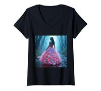 Donna Fantasia Farfalla Vestito For Maglietta con Collo a V