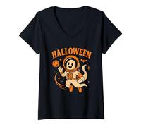 Donna Fantasma Astronauta di Halloween nello Spazio Maglietta con Collo a V