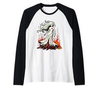 Donna Fantasma con Cuore e Fiamme Gotiche Maglia con Maniche Raglan