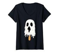 Donna Fantasma Divertente Gelato Halloween Maglietta con Collo a V