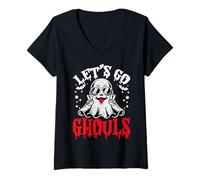 Donna Fantasma Halloween Lets Go Ghouls Divertente Halloween Uomini Donne Bambino Maglietta con Collo a V