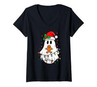 Donna Fantasma Halloween Merry Christmas Gingerbread Xmas Santa Maglietta con Collo a V