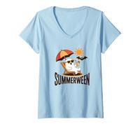 Donna Fantasma Summerween Drink Spiaggia Halloween Estate Maglietta con Collo a V