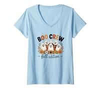 Donna Fantasmi Carini e Divertenti per Halloween, Edizione Autunnale di Boo Crew Maglietta con Collo a V