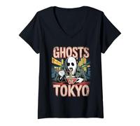 Donna Fantasmi di Tokyo Retro Giapponese Halloween Poster Horror Art Maglietta con Collo a V