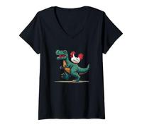 Donna Fantastica Grafica di Dinosauro con Pollo per Ragazzi e Ragazze Maglietta con Collo a V