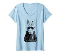 Donna Fantastici Occhiali da Sole con Coniglietto Pasquale con Maglietta con Collo a V