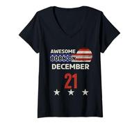 Donna Fantastico 21 Dicembre Vintage USA Flag Classic 21 Dicembre Maglietta con Collo a V