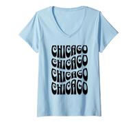 Donna Fantastico Chicago Illinois Groovy Retro Anni '60 Anni '70 Style Design Maglietta con Collo a V