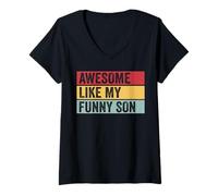 Donna Fantastico Come My Funny Son Funny Vintage Invecchiato Maglietta con Collo a V