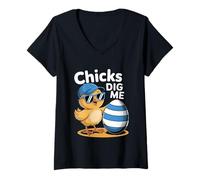 Donna Fantastico design a forma di pulcino pasquale con motivo Chicks Dig Me Maglietta con Collo a V