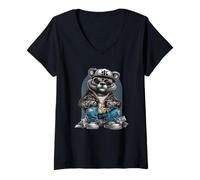 Donna Fantastico Money Bear in Stile Hip Hop Maglietta con Collo a V
