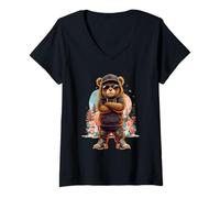 Donna Fantastico orsetto Hip-Hop Teddy Rap - Streetwear Design estivo Maglietta con Collo a V