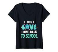 Donna Fantastico Regalo retrò per matricola I Just Love Going Back To School Maglietta con Collo a V