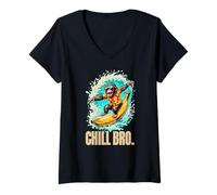 Donna Fantastico stile Surf Monkey Chill Maglietta con Collo a V