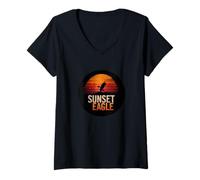 Donna Fantastico Sunrise Eagle Look per Gli Amanti del Tramonto Maglietta con Collo a V