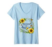 Donna Fantastico Tema Floreale ispiratore Come Un Girasole Maglietta con Collo a V