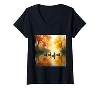 Donna Fantasy Autunno Lago Fiume Maglietta con Collo a V