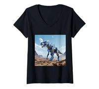 Donna Fantasy Cyborg Dinosauro Deserto Maglietta con Collo a V