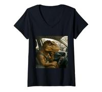 Donna Fantasy Dinosaur Guida Auto Maglietta con Collo a V