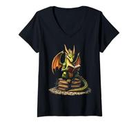 Donna Fantasy Drago Lettura Creatura Incantata Halloween Vibes Maglietta con Collo a V