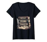 Donna Fantasy, Dramma, tragedia Gotica, Amante dei Libri, Bookworm Maglietta con Collo a V